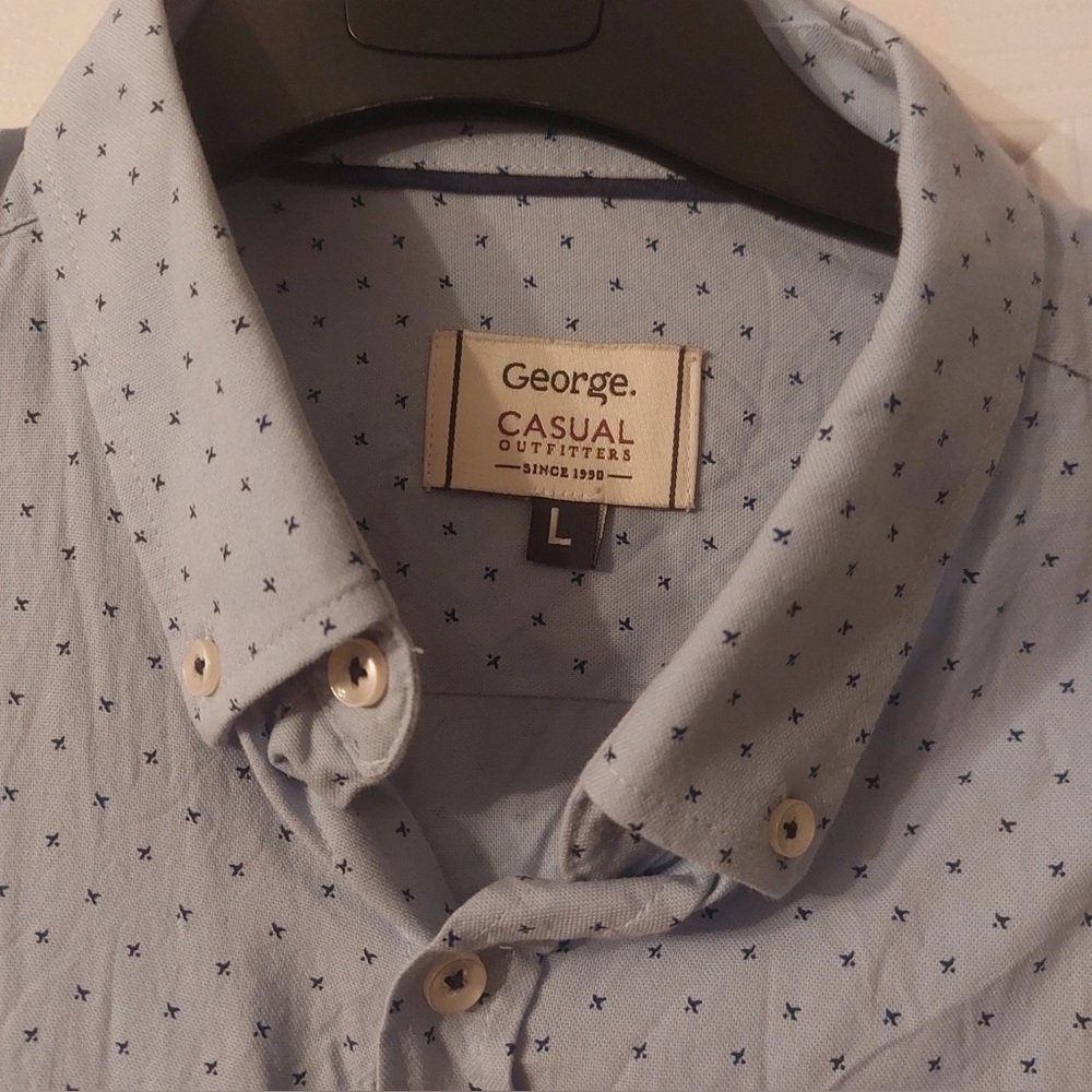 George Blue Casual Button Down Shirt with Polka Dots